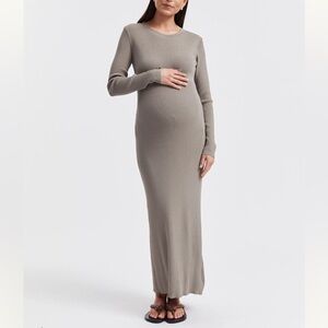 Legoe Heritage Formentera Chic Long Sleeve Maternity Maxi Dress taupe